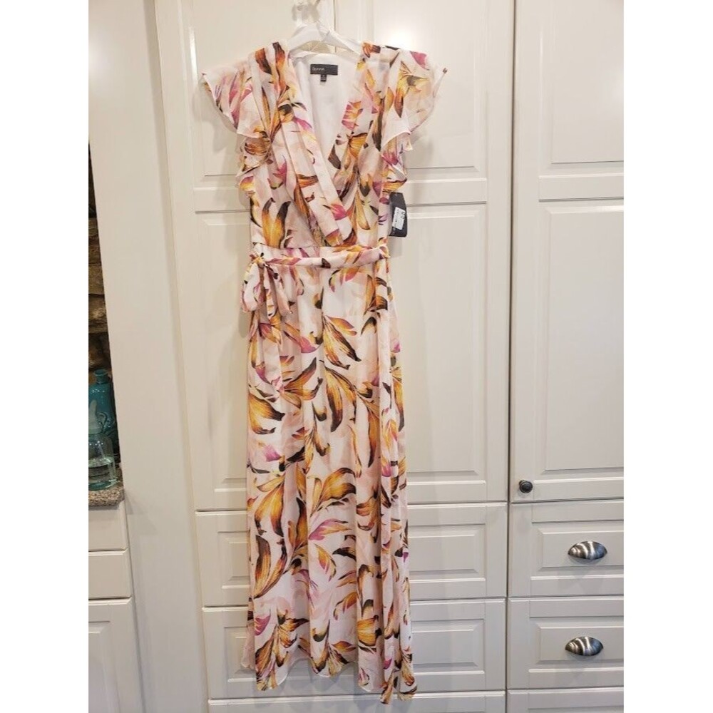 Donna Ricco Wrap Flutter Sleeve Floral Chiffon Maxi Dress - Size 4 - NEW